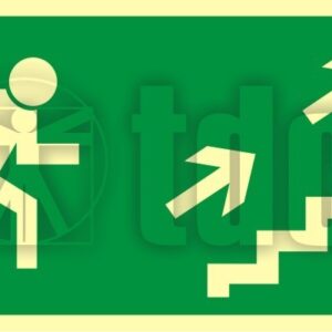 AA007 Znak kierunek do wyjścia drogi ewakuacyjnej schodami w górę w prawo