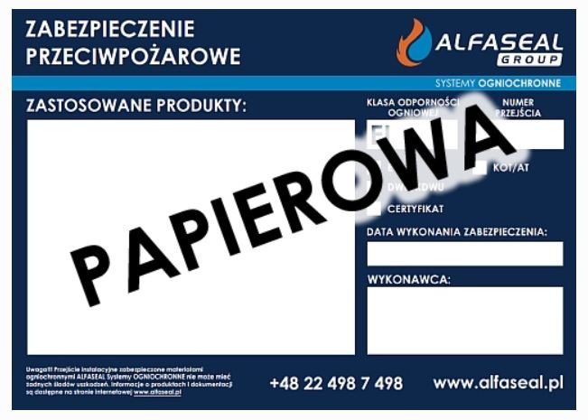 Etykieta naklejka do oznaczania przepustów ALFASEAL