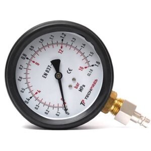 Manometr 100mm 0-16bar w osłonie gumowej z szybkozłączem TECHPRES