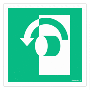 Znak ewakuacyjny AE018 Przekręcić w lewo aby otworzyć