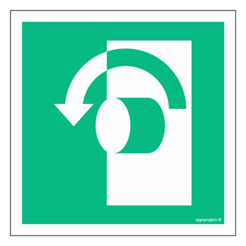 Znak ewakuacyjny AE018 Przekręcić w lewo aby otworzyć