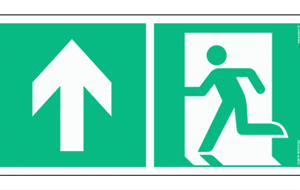 Znak ewakuacyjny AE090 Kierunek do wyjścia drogi ewakuacyjnej schodami w górę lewostronny