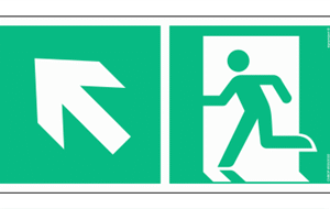 Znak ewakuacyjny AE091 Kierunek do wyjścia ewakuacyjnego w górę w lewo