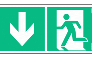 Znak ewakuacyjny AE094 Kierunek do wyjścia ewakuacyjnego w dół lewostronny