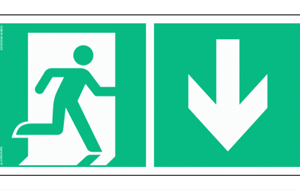 Znak ewakuacyjny AE099 Kierunek do wyjścia ewakuacyjnego w dół prawostronny