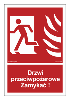 Znak ochrony PPOŻ. BB011 Drzwi przeciwpożarowe. Zamykać! Kierunek drogi ewakuacyjnej w lewo